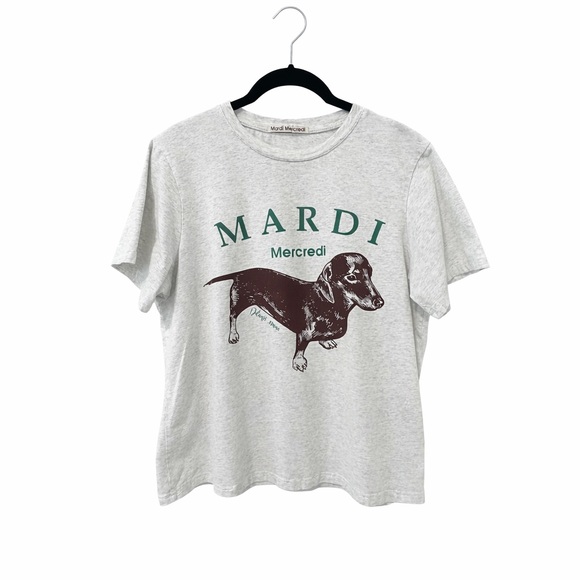 Mardi Merci Tops - Mardi Mercredi Graphic Ddanji Dachshund Weiner Dog Women’s Tee Grey 100% Cotton